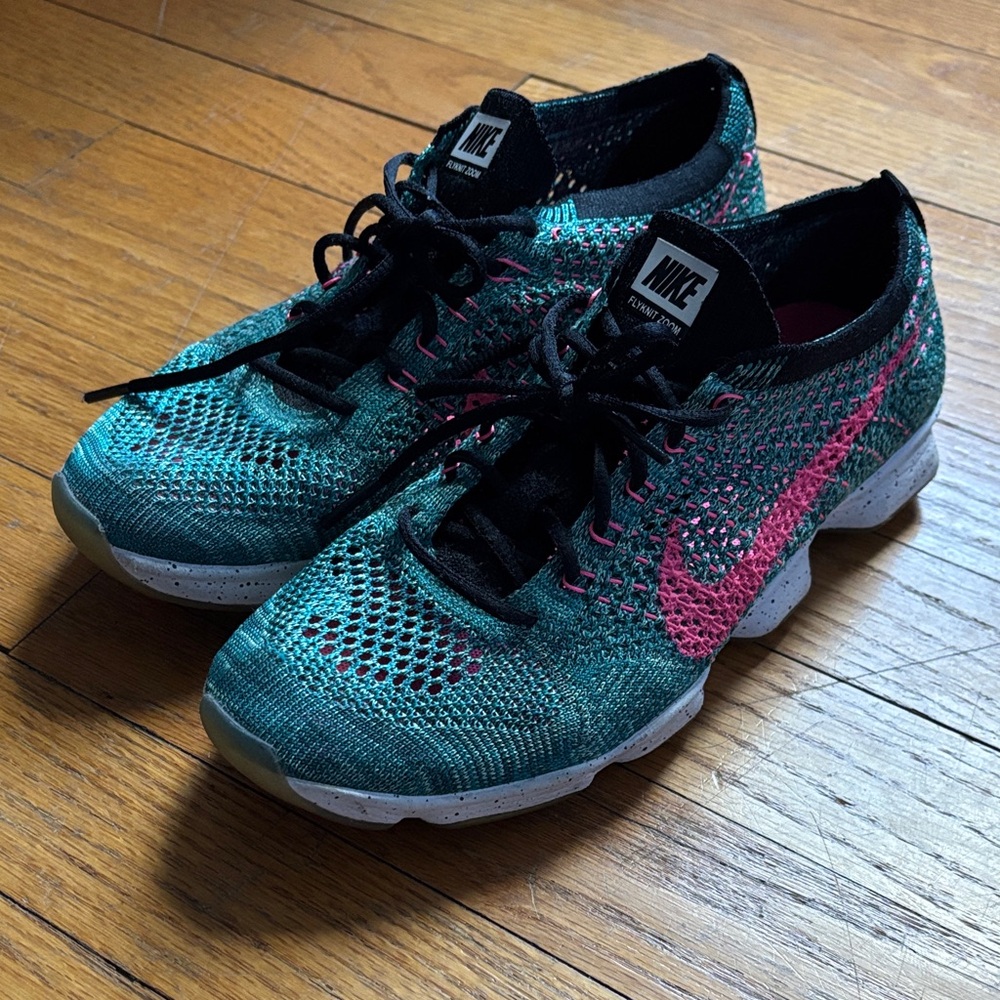 Nike Flyknit Teal and Pink Running Shoes